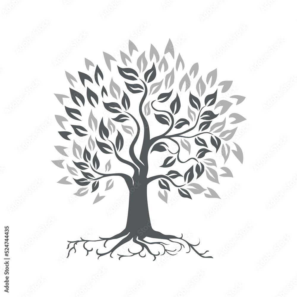 Fototapeta premium Stylized Oak Tree with Roots Retro