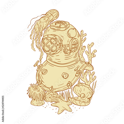 Old School Diving Helmet Underwater Drawing photo