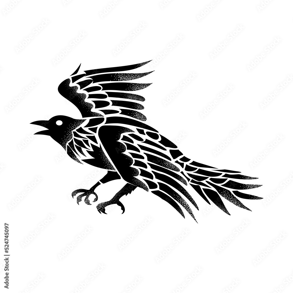 Fototapeta premium Raven Flying Side Tattoo