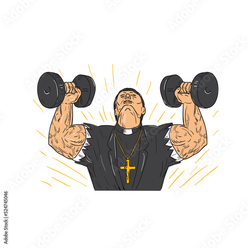 Ripped Priest Exercise Dumbbell Drawing photo
