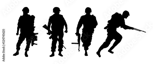 silhouettes of american soldiers - vector illustration