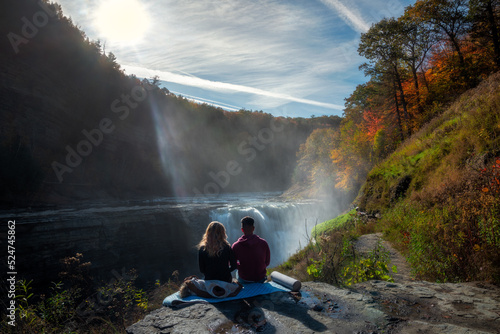 person sitting on a waterfall, Letchworth State Park, New York, United States of America