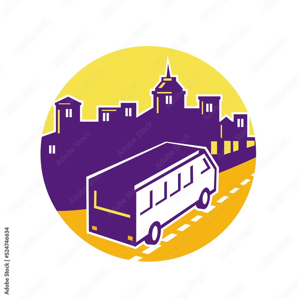 Tourist Van City Cityscape Circle Retro Tourist Van City Cityscape Circle Retro