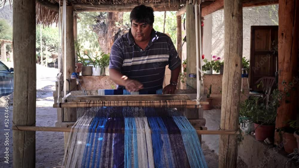 textile hispanic weaver craftsman making products on a wooden handicraft loom textile hispanic weaver craftsman making products on a wooden handicraft loom