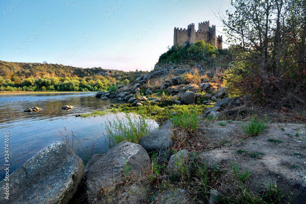 Almourol Castle on an island surrounded by water, Ribatejo, Portugal