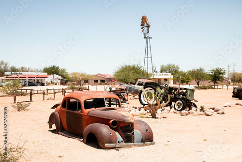 abandoned rusty truck in ghost town