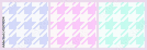 Pied de poule seamless pattern with polka dot texture. Hounds-tooth seamless print for clothes, cover  or interior design. Classic decor with creative details. Each pattern is isolated. Vector set.