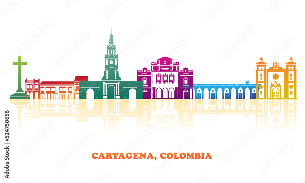 Colourfull Skyline panorama of city of Cartagena, Colombia - vector illustration