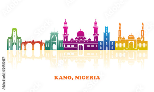 Colourfull Skyline panorama of city of Kano, Nigeria - vector illustration