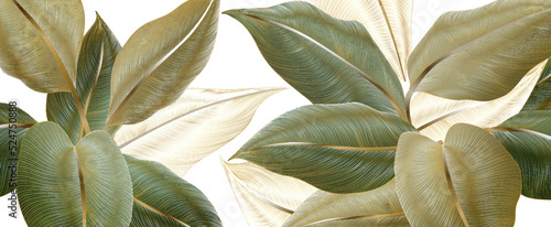 Obraz na płótnie Luxury abstract art background with tropical leaves in line style