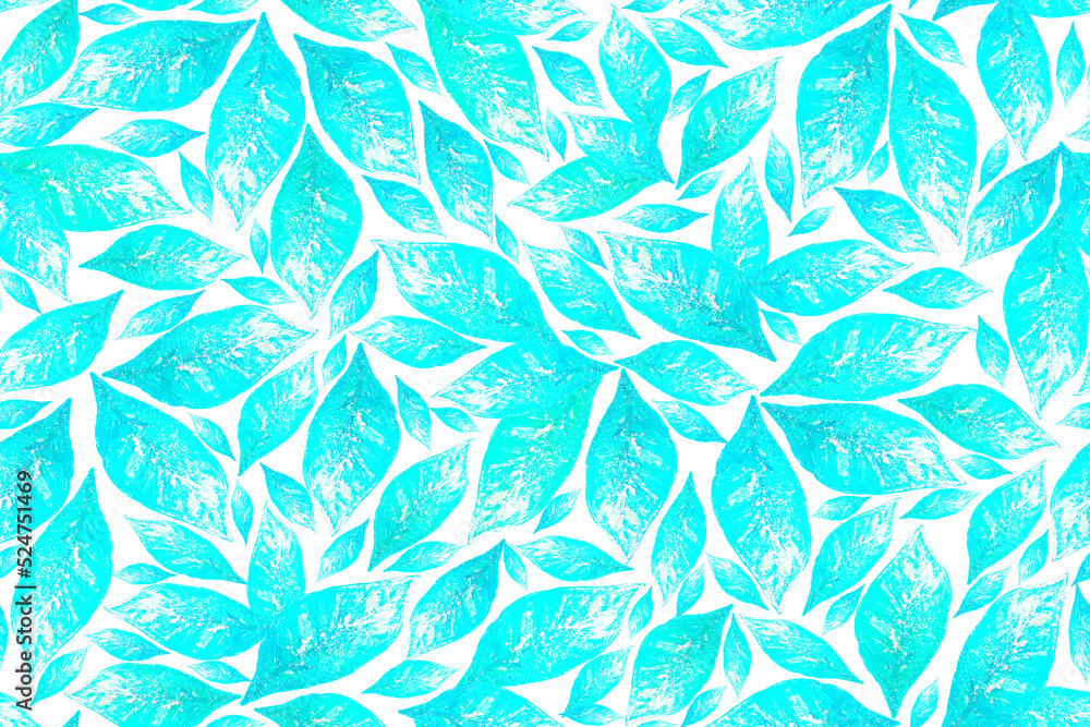 Fototapeta premium Seamless abstract pattern with blue leaves on a white background.
