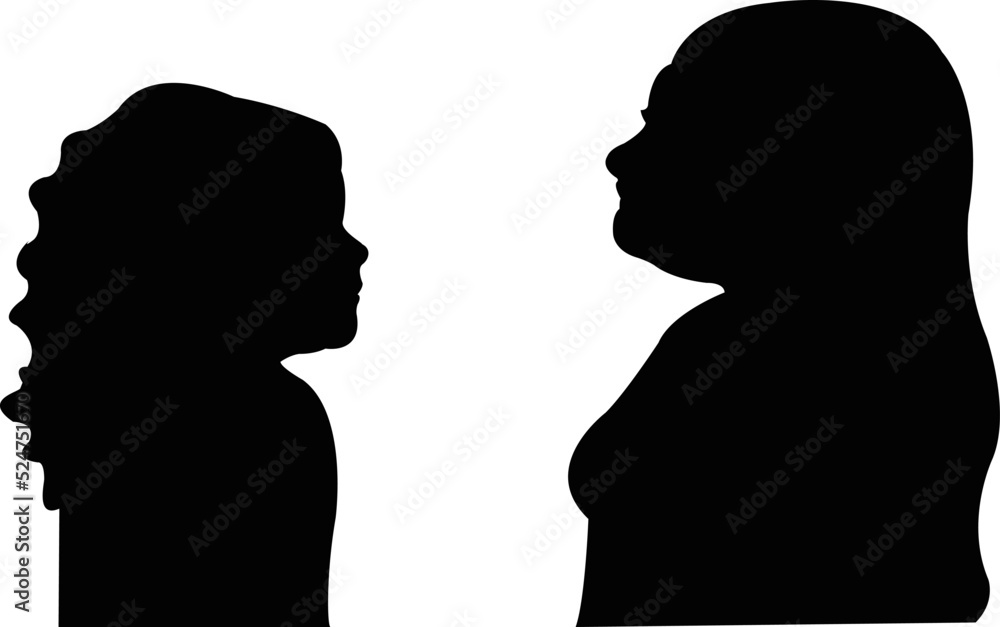 two girls making chat, head silhouette vector