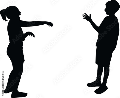 two children playing together, silhouette vector