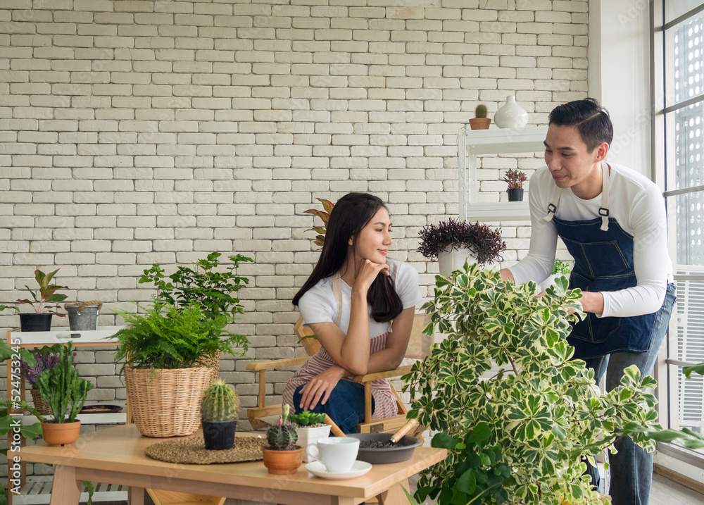happy atmosphere of a handsome young couple, beautiful Asian people ...
