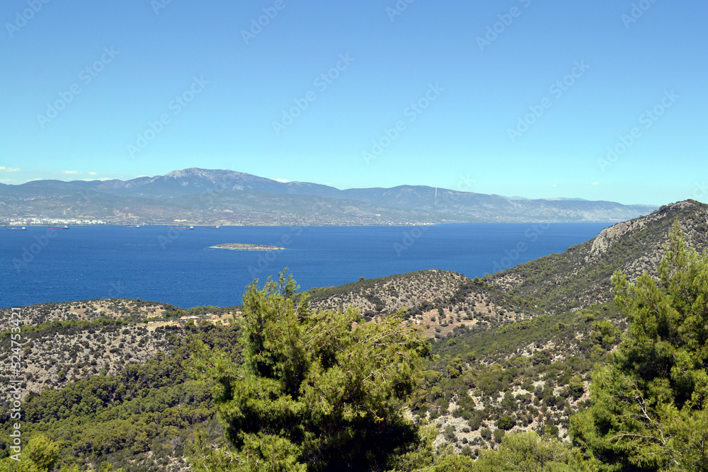 View of the Saronic gulf in Corinthia, Peloponnese, Greece.