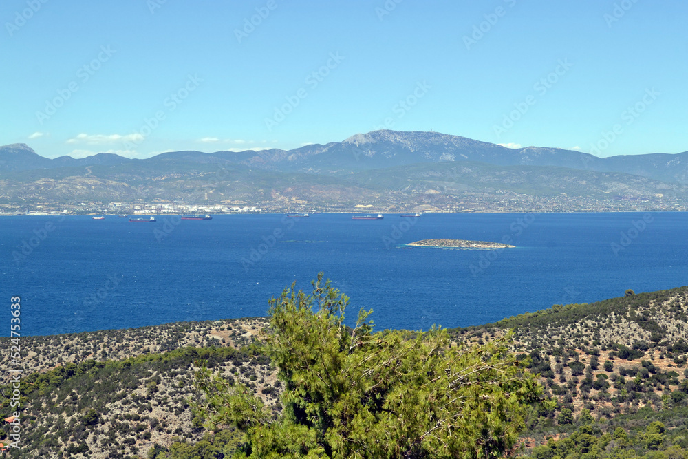 View of the Saronic gulf in Corinthia, Peloponnese, Greece.
