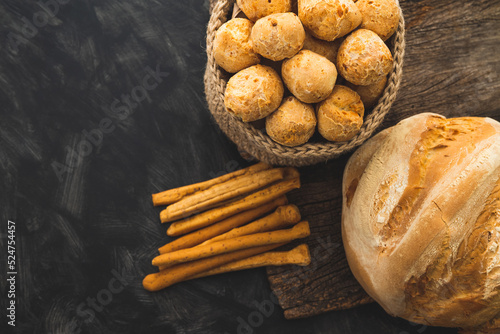 pan casero con grisines y chipa, horneados de panaderia photo