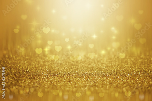 gold abstract heart shape background for valentine and Christmas.