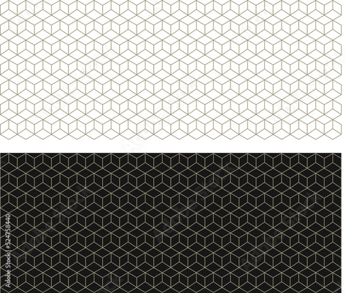 Hexogon with isometric shape golden blocks. Vector illustration of abstract geometric background in Black and White