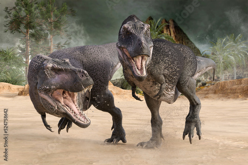 巨大で凶暴なティラノサウルスが獲物を探している © iARTS_stock