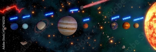 A 3D illustration of our solar system.