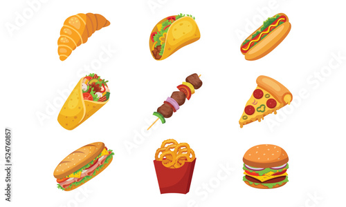 cartoon street food collection. set of fast food
