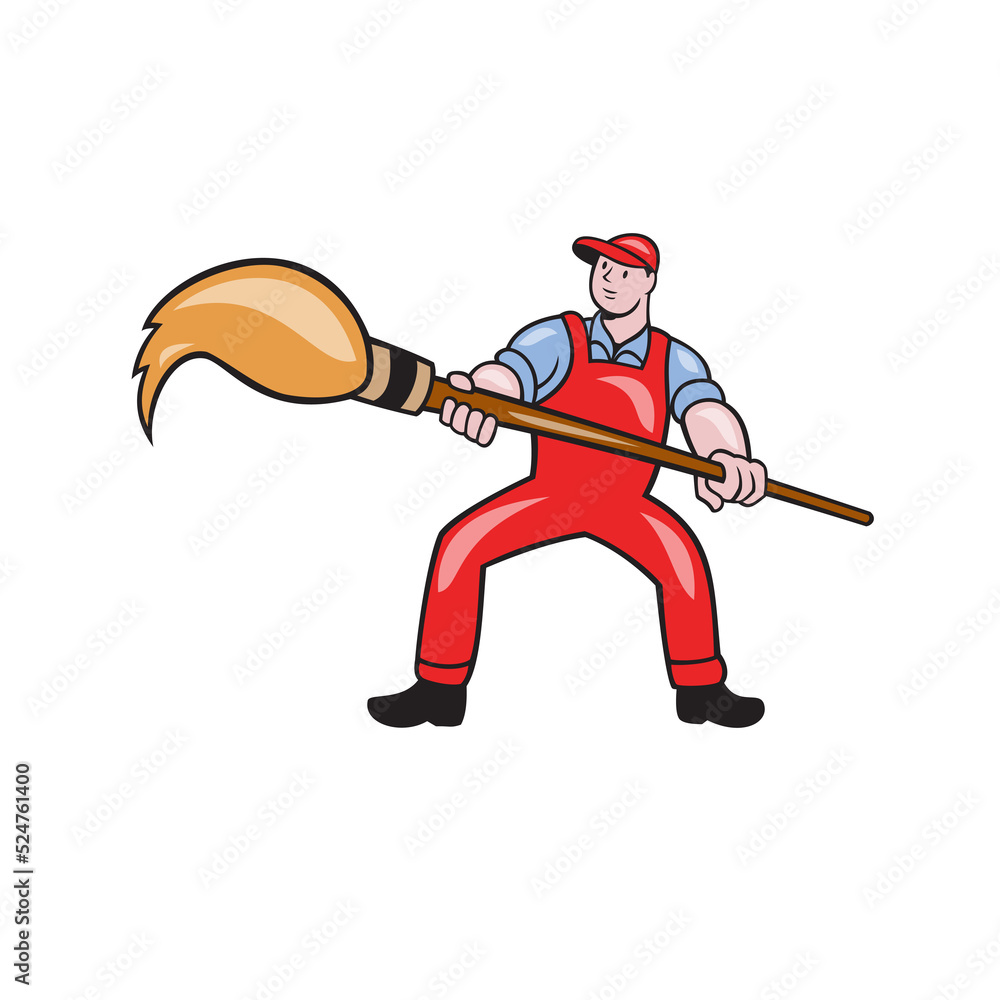 Artist Painter Standing Giant Paintbrush Cartoon Artist Painter Standing Giant Paintbrush Cartoon