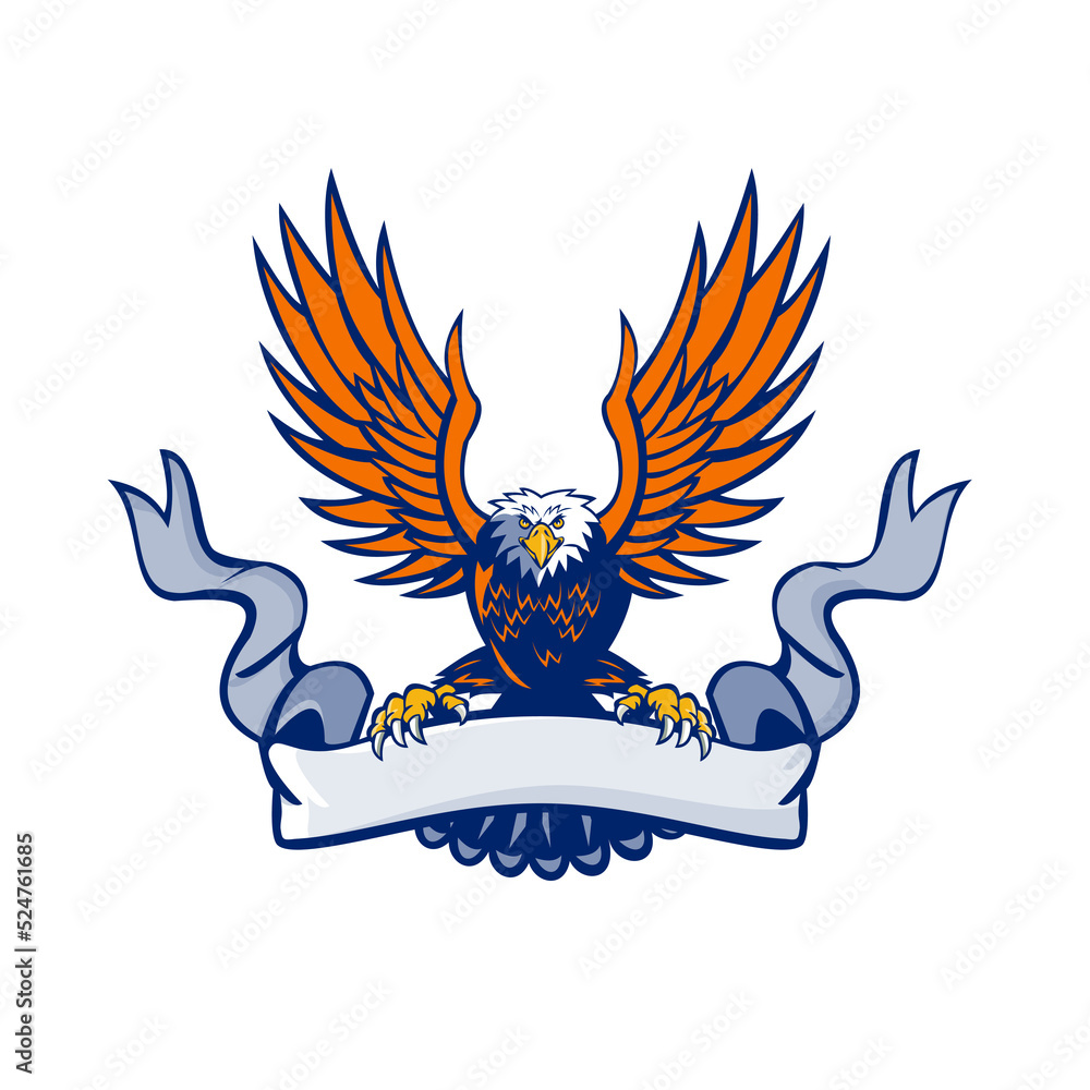 Obraz premium Bald Eagle Swooping Spread Wings Scroll Retro