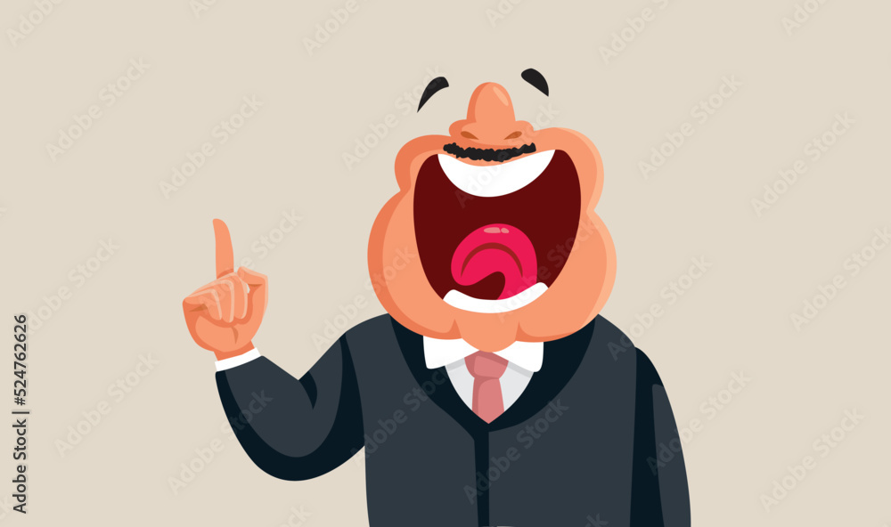 Fototapeta premium Businessman Explaining and Putting His Finger Vector Cartoon Illustration. Excited business executive making an announcement 