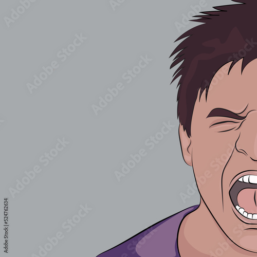 Screaming man, representation of hysteria in the male gender, Vector insanity.
