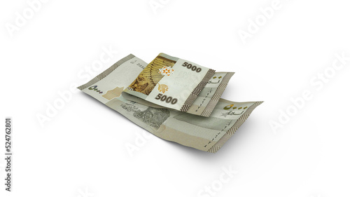 3D rendering of Double 5000 Syrian pound notes isolated on white background