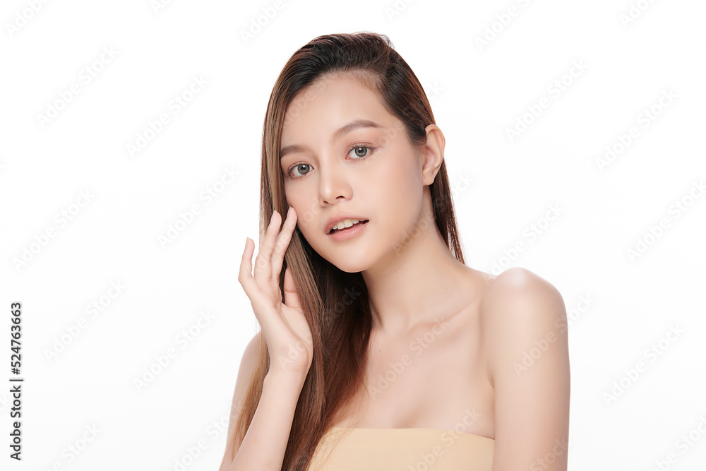 Beautiful young asian woman with clean fresh skin on white background, Face care, Facial treatment, Cosmetology, beauty and spa, Asian women portrait. Beautiful young asian woman with clean fresh skin on white background, Face care, Facial treatment, Cosmetology, beauty and spa, Asian women portrait.