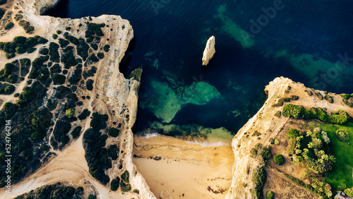 Praia do Carvalho, Bengali beach. Drone shot, topview. Algarve Portugal. High quality photo