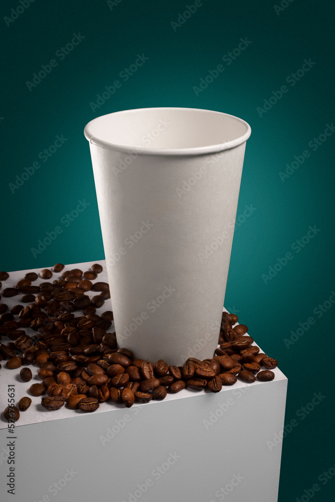 Paper cup for coffee, latte, tea, chocolate, beans of coffee, colour ...