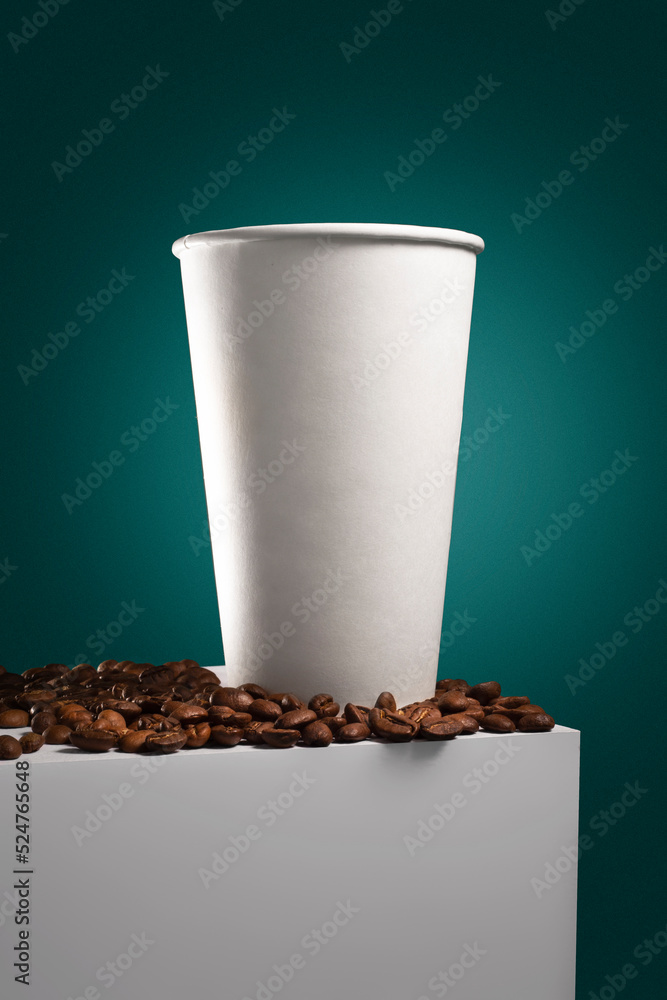 Paper cup for coffee, latte, tea, chocolate, beans of coffee, colour ...