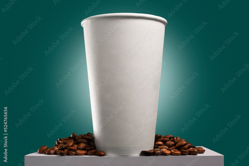 Paper cup for coffee, latte, tea, chocolate, beans of coffee, colour ...