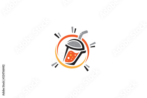Bubble drink cup with straw for drink product logo template