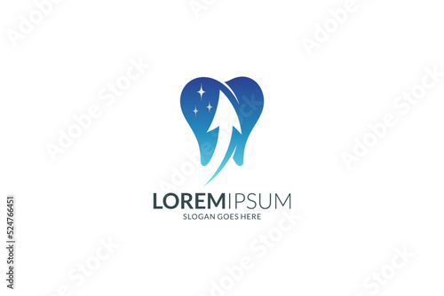 Dental health logo with sparkling teeth shape concept and up arrow