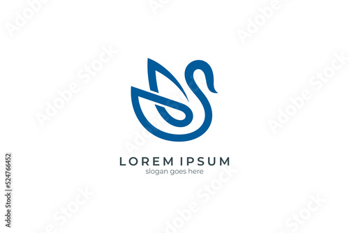Simple swan or duck flat logo design