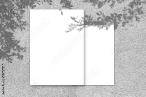 Blank white square poster mockup with light shadow on gray concrete wall background.