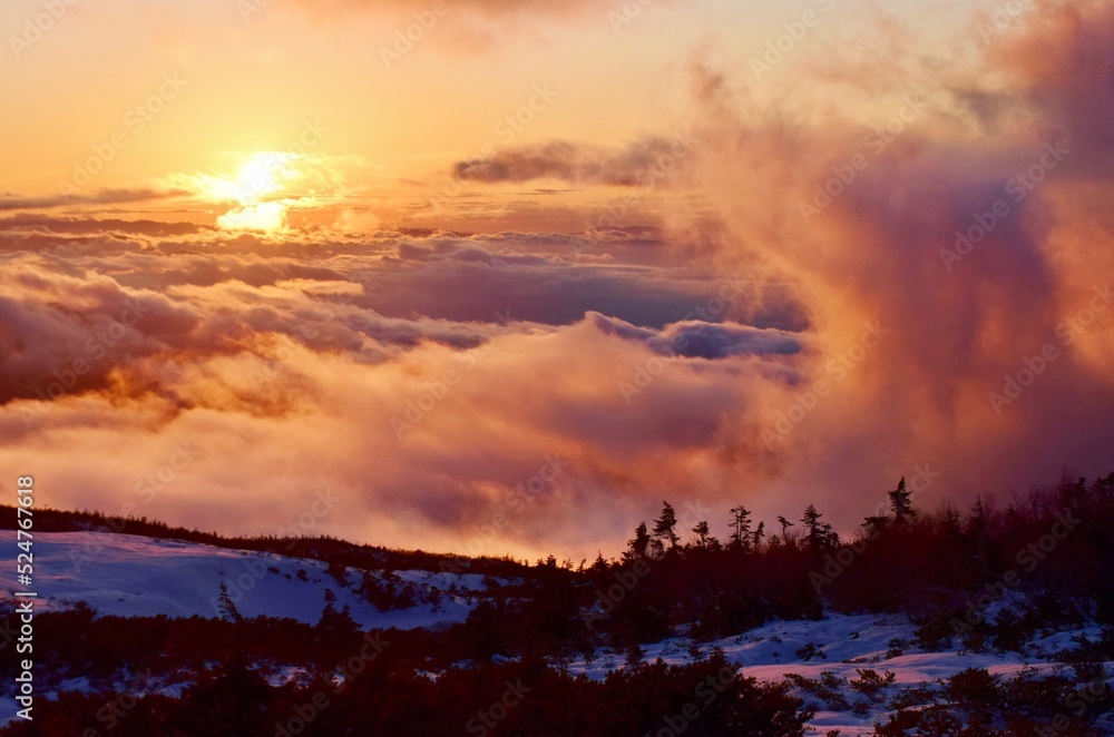 Sunset scenery in Tateyama alpine, Japan