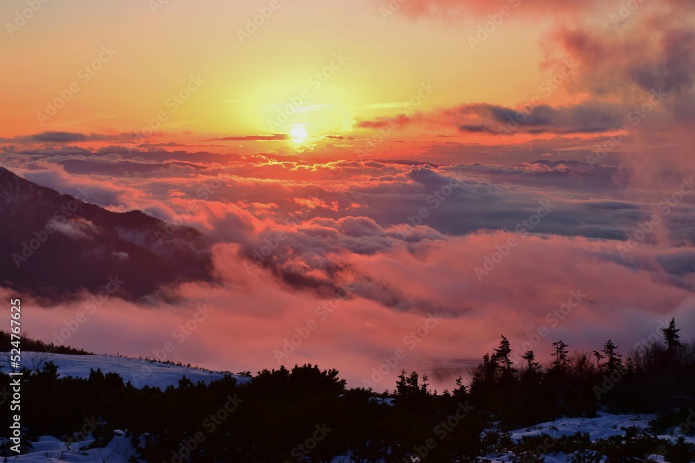Sunset scenery in Tateyama alpine, Japan