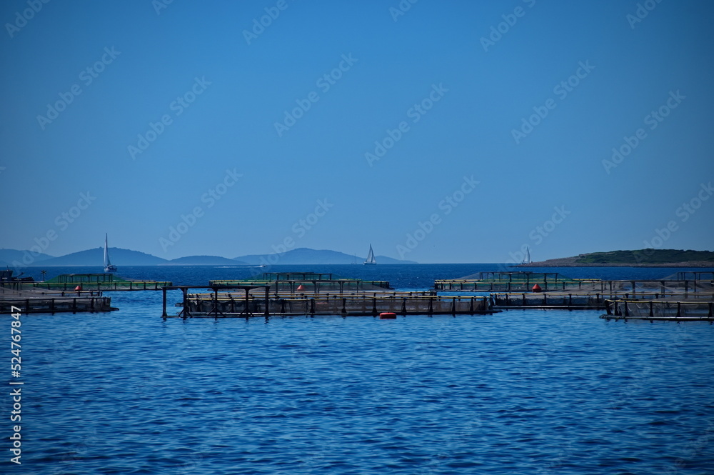 Cages of fish farm in Adriatic sea