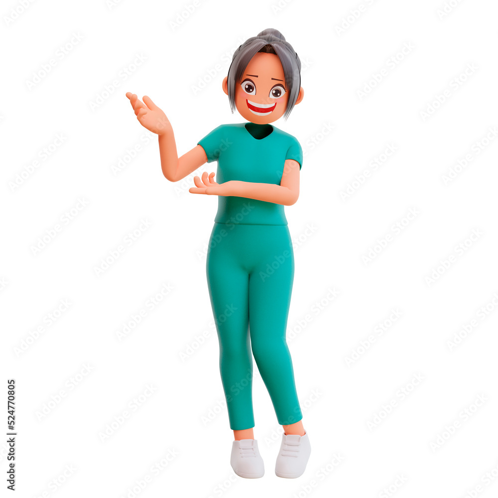 3d render cute nurse showing something 3d render cute nurse showing something