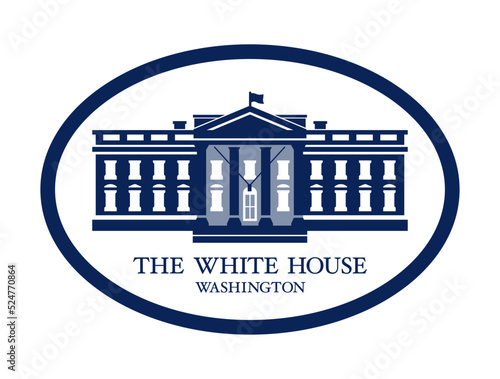Vector logo of the White House in blue with an oval frame. Government Building in Washington