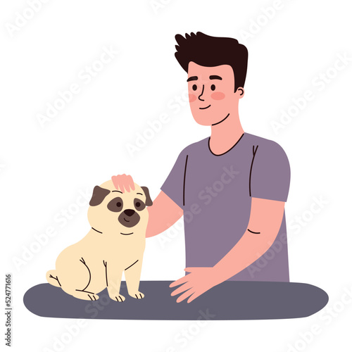 male owner caressing dog