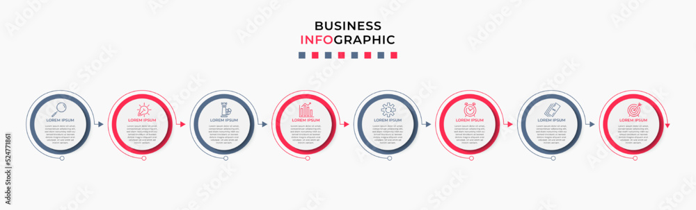 Vector Infographic design business template with icons and 8 options or steps. Can be used for process diagram, presentations, workflow layout, banner, flow chart, info graph Vector Infographic design business template with icons and 8 options or steps. Can be used for process diagram, presentations, workflow layout, banner, flow chart, info graph