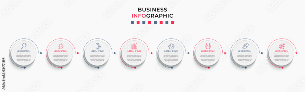 Vector Infographic design business template with icons and 8 options or steps. Can be used for process diagram, presentations, workflow layout, banner, flow chart, info graph Vector Infographic design business template with icons and 8 options or steps. Can be used for process diagram, presentations, workflow layout, banner, flow chart, info graph