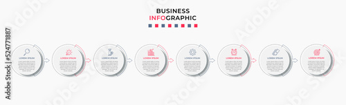 Vector Infographic design business template with icons and 8 options or steps. Can be used for process diagram, presentations, workflow layout, banner, flow chart, info graph