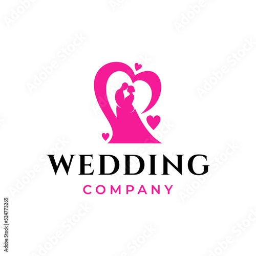 Wedding couple with love vector logo icon illustration